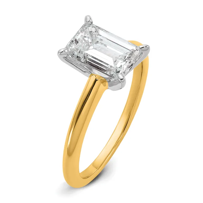 Goldia Rings 14k Twotone 2 Ct Certified Lab Grown Diamond VSSI G Emerald Solitare Engagement Ring