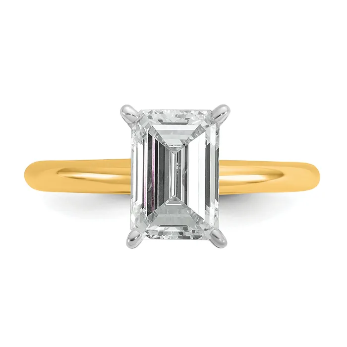 Goldia Rings 14k Twotone 2 Ct Certified Lab Grown Diamond VSSI G Emerald Solitare Engagement Ring