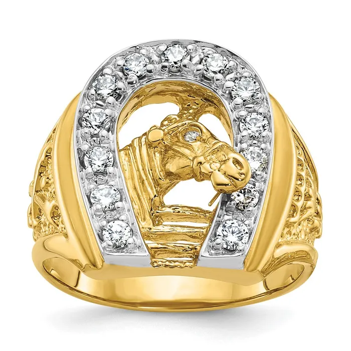 Goldia Rings 14k Twotone Gold Mens Horse and Horseshoe 12 carat Diamond Complete Ring Goldia Rings 14k Twotone Gold Mens Horse and Horseshoe 12 carat Diamond Complete Ring