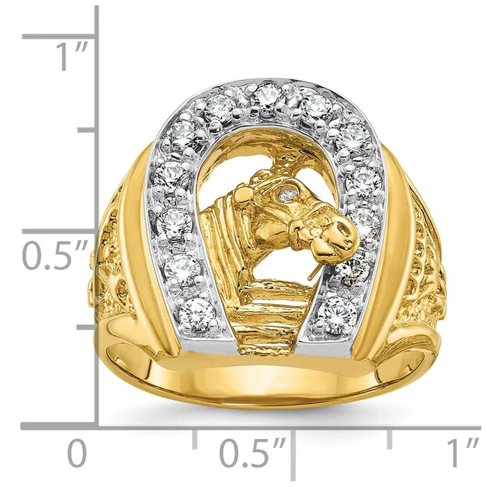Goldia Rings 14k Twotone Gold Mens Horse and Horseshoe 12 carat Diamond Complete Ring