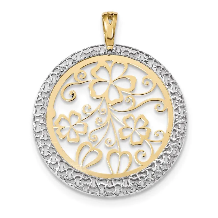 Goldia Rings 14k Twotone Gold Polished and DC Floral Circle Pendant