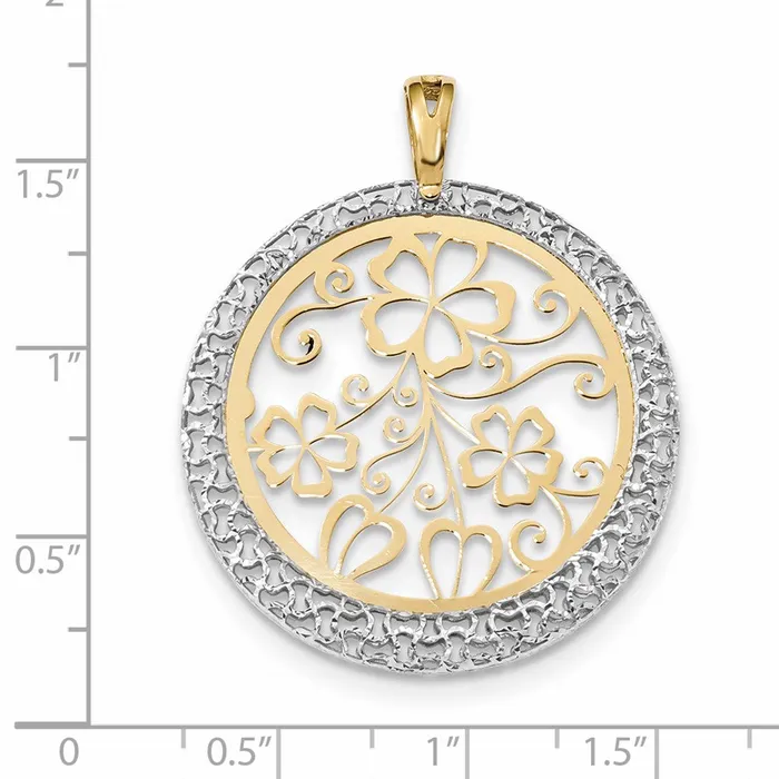 Goldia Rings 14k Twotone Gold Polished and DC Floral Circle Pendant