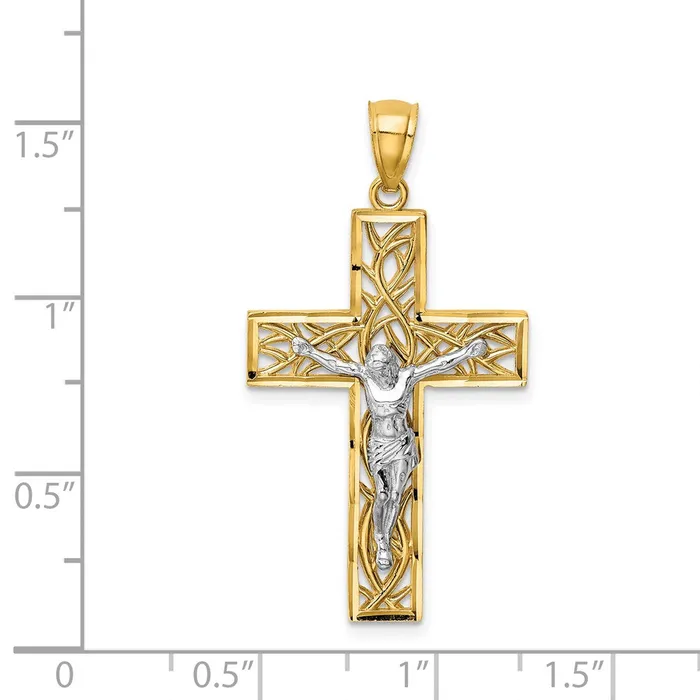 Goldia Rings 14k Twotone Gold Twotone Gold Satin Polished DC Crucifix WVines Pendant