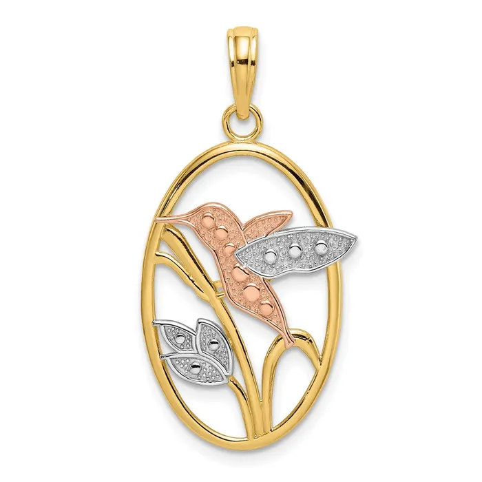 Goldia Rings 14k Twotone Gold with White Rhodium Hummingbird and Flowers In Oval Frame Charm Goldia Rings 14k Twotone Gold with White Rhodium Hummingbird and Flowers In Oval Frame Charm