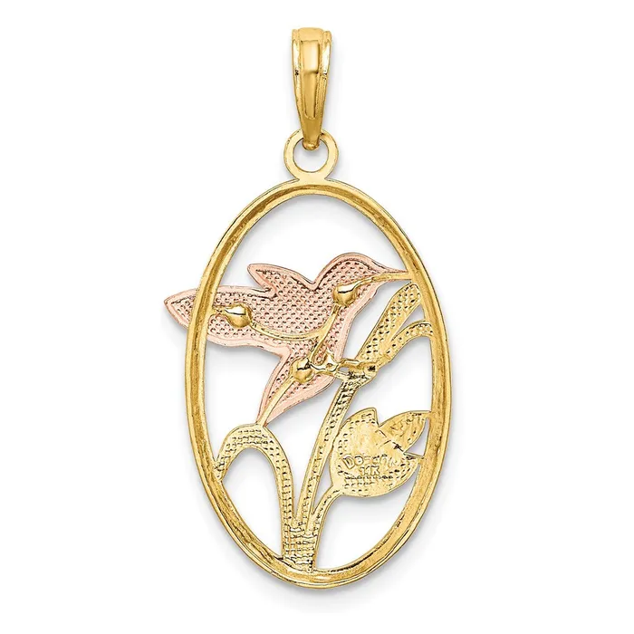 Goldia Rings 14k Twotone Gold with White Rhodium Hummingbird and Flowers In Oval Frame Charm