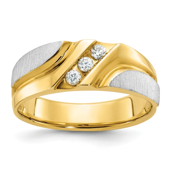 Goldia Rings 14k Twotone Two Tone 16 Ct Lab Grown Diamond VSSI G Polished Satin and Grooved Mens Ring Goldia Rings 14k Twotone Two Tone 16 Ct Lab Grown Diamond VSSI G Polished Satin and Grooved Mens Ring
