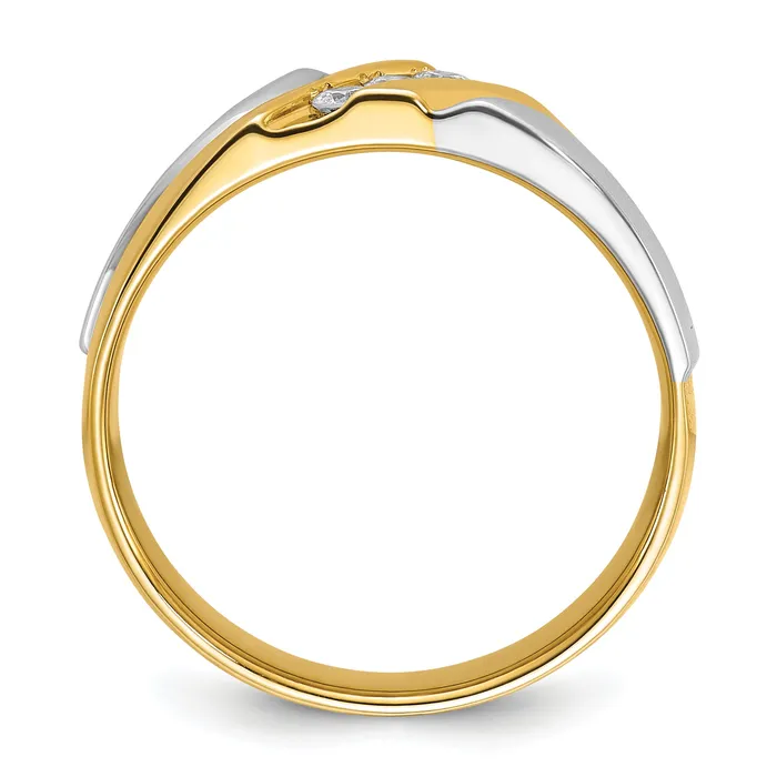 Goldia Rings 14k Twotone Two Tone 16 Ct Lab Grown Diamond VSSI G Polished Satin and Grooved Mens Ring