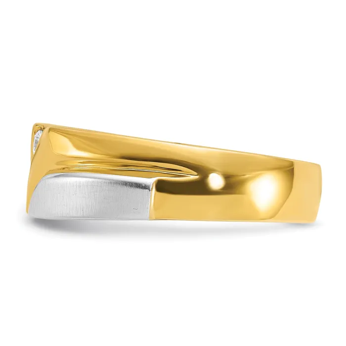 Goldia Rings 14k Twotone Two Tone 16 Ct Lab Grown Diamond VSSI G Polished Satin and Grooved Mens Ring