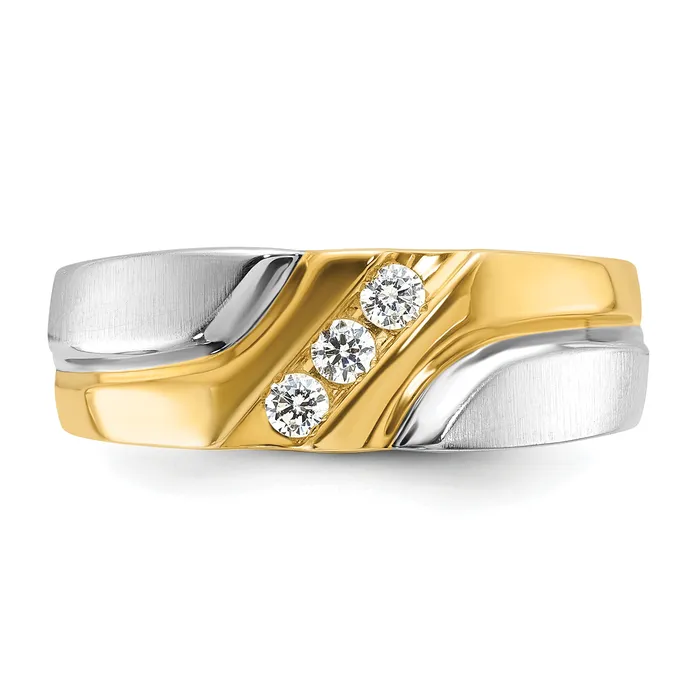 Goldia Rings 14k Twotone Two Tone 16 Ct Lab Grown Diamond VSSI G Polished Satin and Grooved Mens Ring