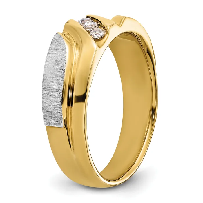 Goldia Rings 14k Twotone Two Tone 16 Ct Lab Grown Diamond VSSI G Polished Satin and Grooved Mens Ring
