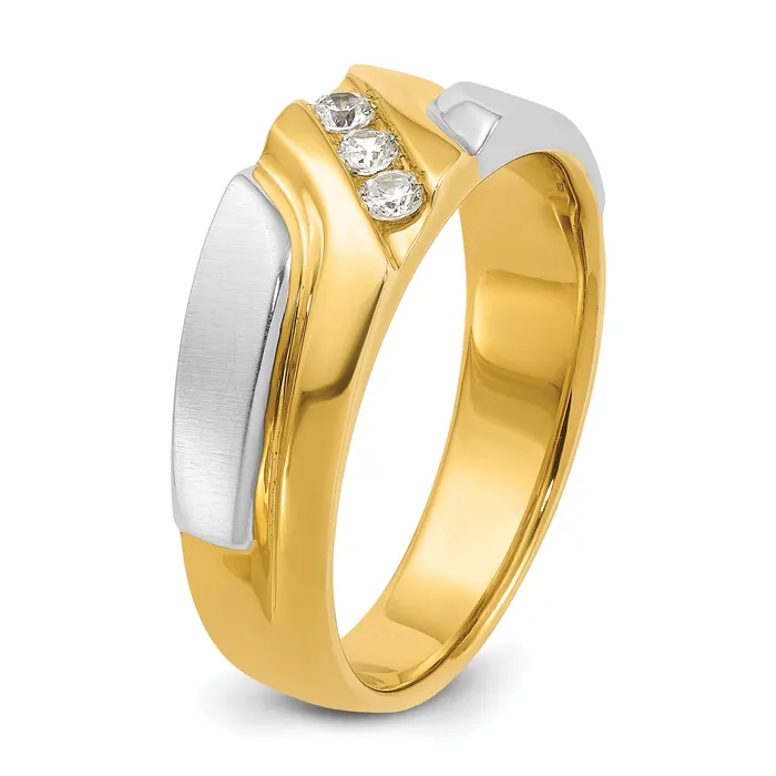 Goldia Rings 14k Twotone Two Tone 16 Ct Lab Grown Diamond VSSI G Polished Satin and Grooved Mens Ring
