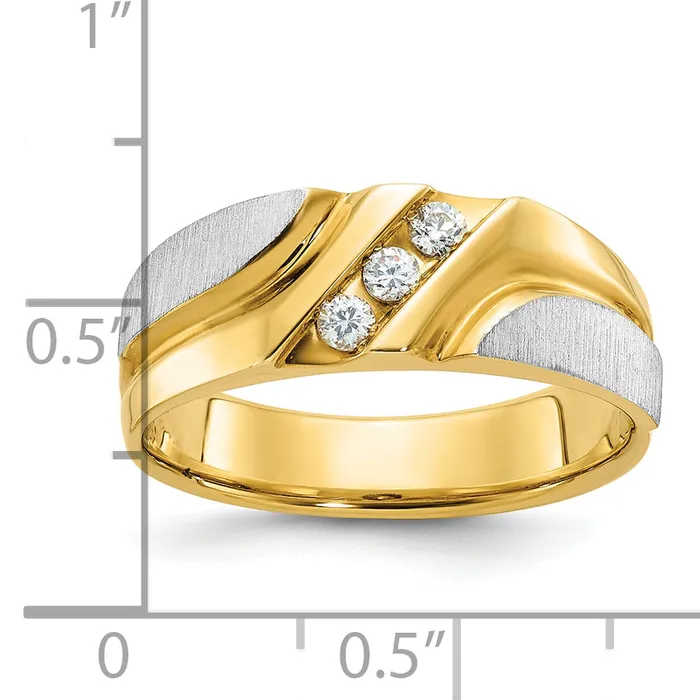 Goldia Rings 14k Twotone Two Tone 16 Ct Lab Grown Diamond VSSI G Polished Satin and Grooved Mens Ring