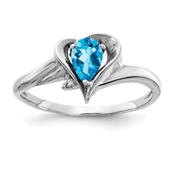 Goldia Rings 14k White Gold 6x4mm Pear Blue Topaz VS Diamond ring