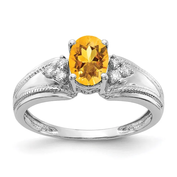 Goldia Rings 14k White Gold 7x5mm Oval Citrine A Real Diamond ring