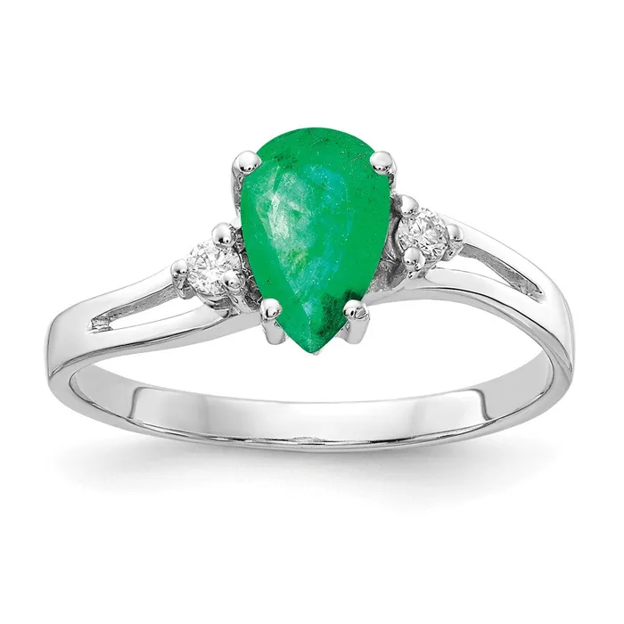 Goldia Rings 14k White Gold 7x5mm Pear Emerald AAA Diamond ring