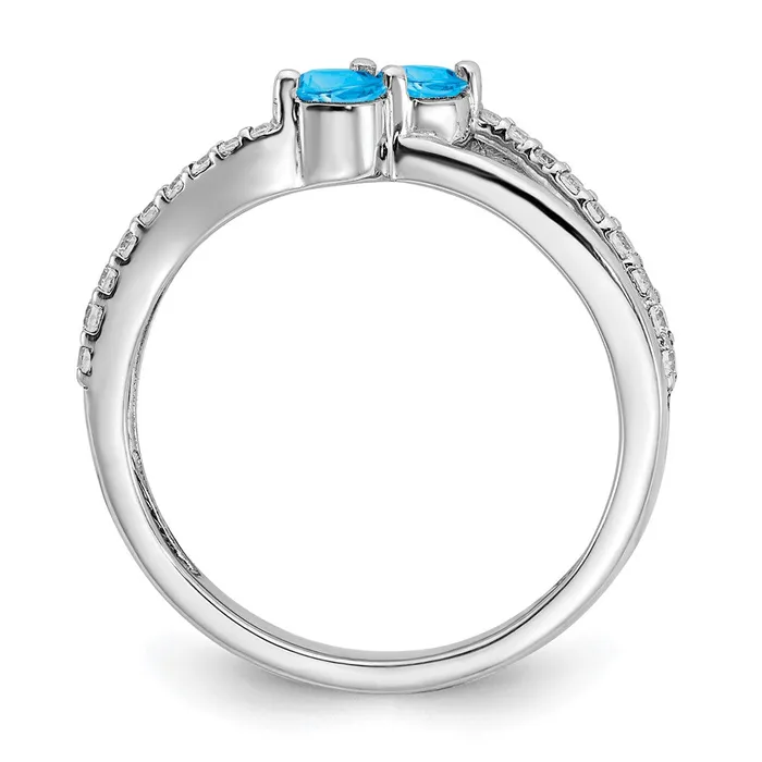 Goldia Rings 14k White Gold Blue Topaz and Real Diamond 2stone Ring
