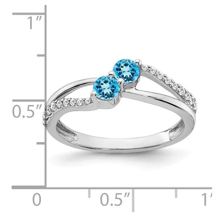 Goldia Rings 14k White Gold Blue Topaz and Real Diamond 2stone Ring