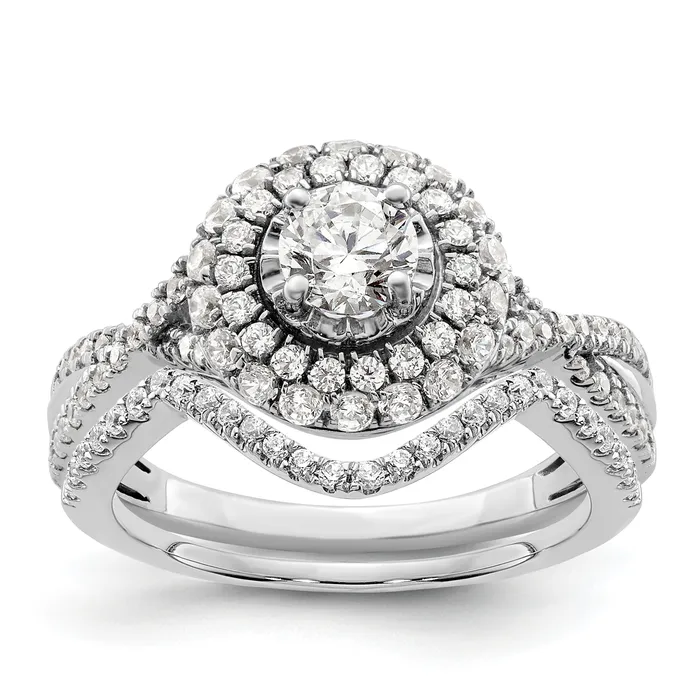 Goldia Rings 14K White Gold Eternal Promise Lab Grown VSSI G Diamond Halo Ring