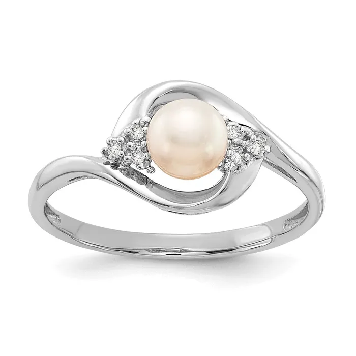 Goldia Rings 14k White Gold FW Cultured Pearl and Real Diamond Ring