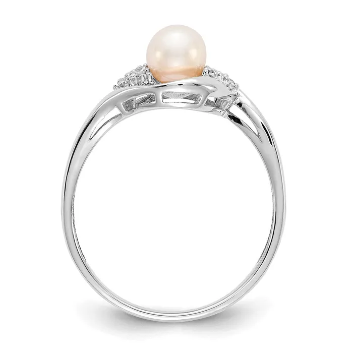 Goldia Rings 14k White Gold FW Cultured Pearl and Real Diamond Ring