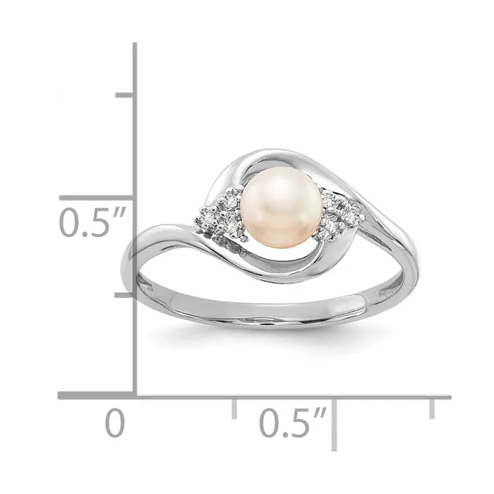 Goldia Rings 14k White Gold FW Cultured Pearl and Real Diamond Ring