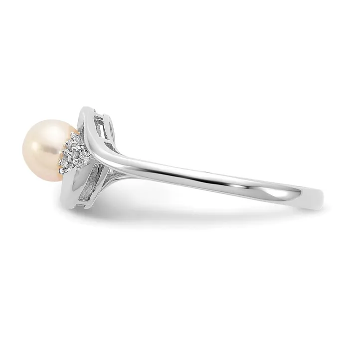 Goldia Rings 14k White Gold FW Cultured Pearl and Real Diamond Ring