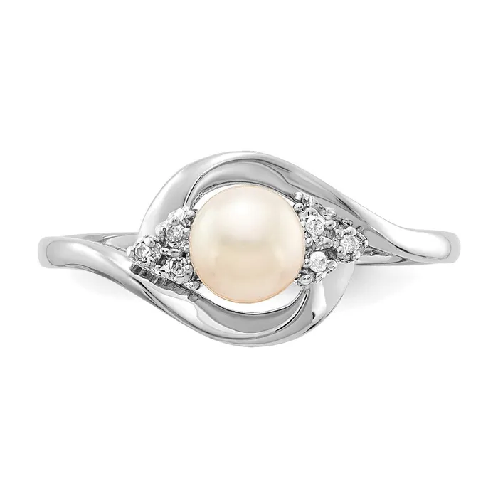 Goldia Rings 14k White Gold FW Cultured Pearl and Real Diamond Ring