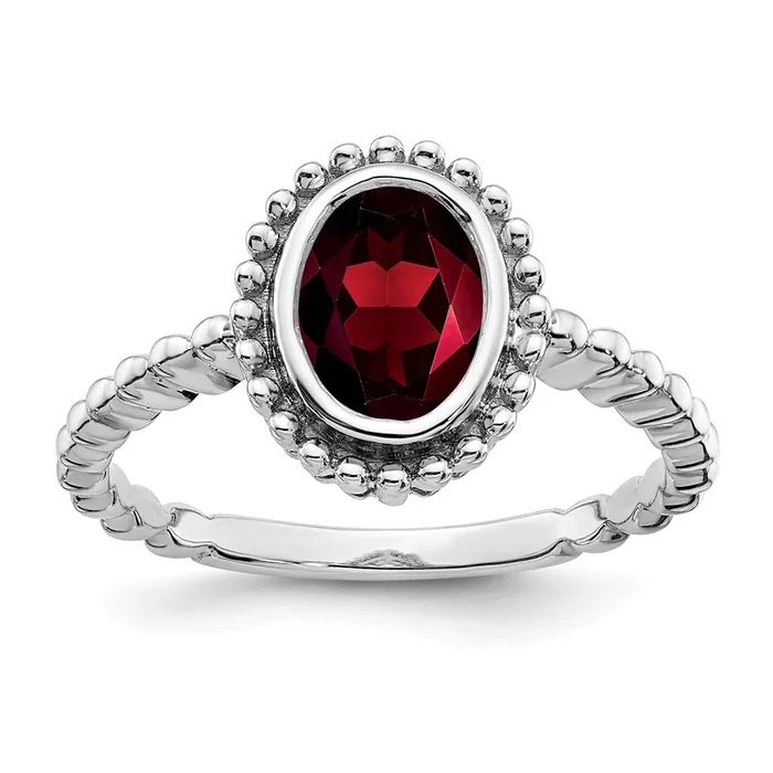 Goldia Rings 14k White Gold Oval Garnet Ring