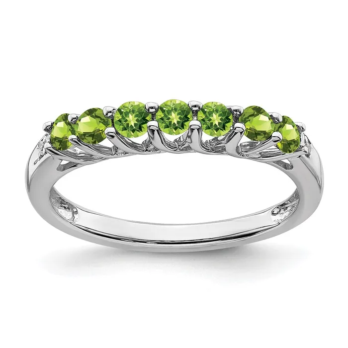 Goldia Rings 14k White Gold Peridot and Real Diamond 7stone Ring