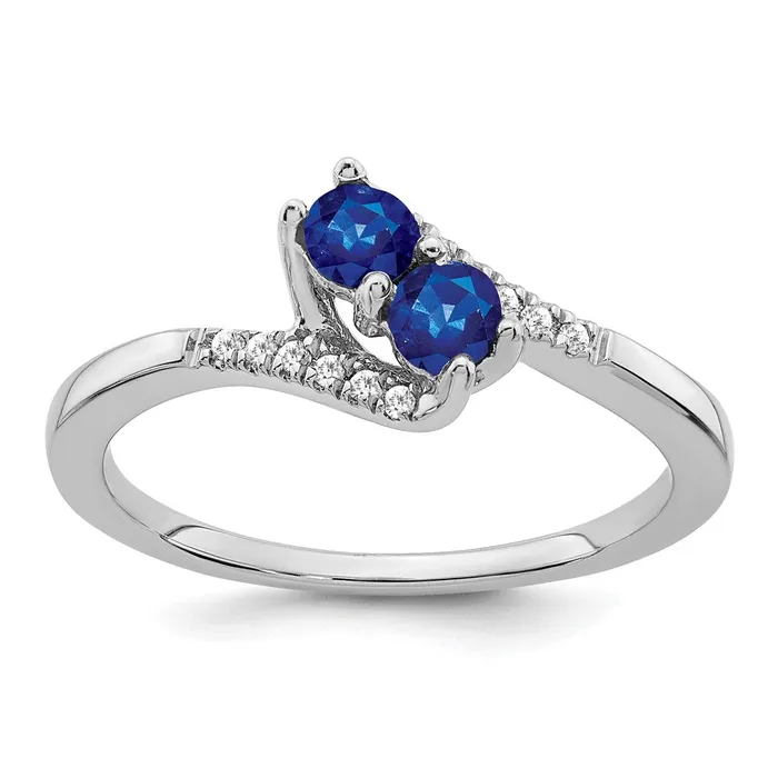 Goldia Rings 14k White Gold Sapphire and Real Diamond 2stone Bypass Ring