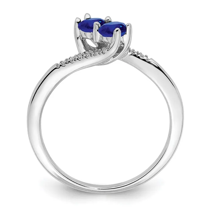 Goldia Rings 14k White Gold Sapphire and Real Diamond 2stone Bypass Ring