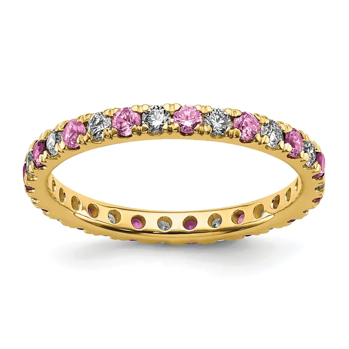 Goldia Rings 14k Yellow Gold 12 Ct Lab Grown Diamond VSSI G and Lab Created Pink Sapphire Eternity Band Ring Goldia Rings 14k Yellow Gold 12 Ct Lab Grown Diamond VSSI G and Lab Created Pink Sapphire Eternity Band Ring