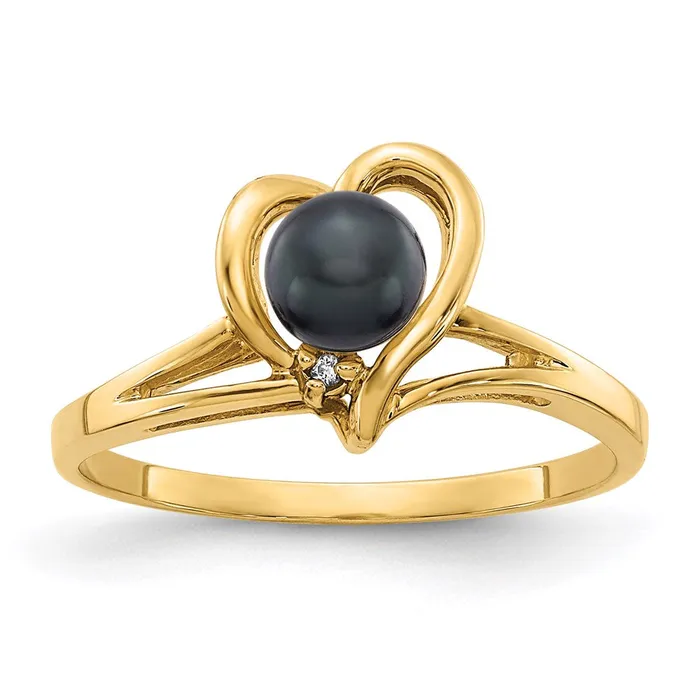 Goldia Rings 14K Yellow Gold 45mm Black FW Cultured Pearl A Real Diamond ring