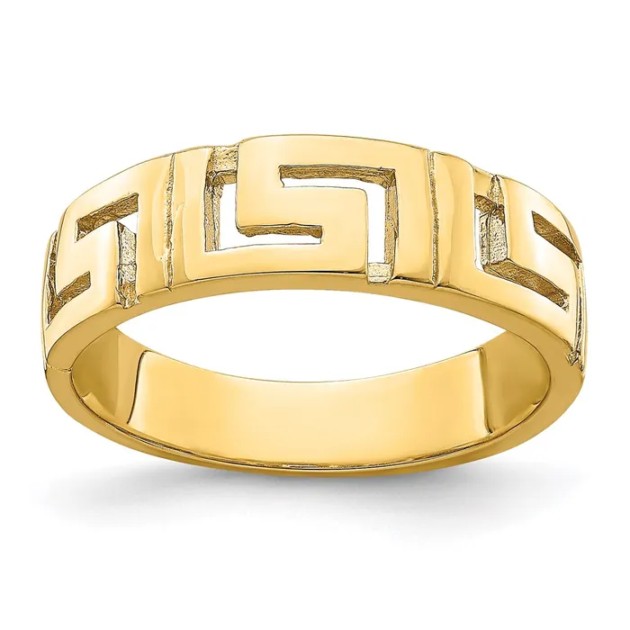 Goldia Rings 14K Yellow Gold Greek Key Band w Tapered Shank Ring