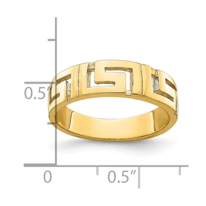 Goldia Rings 14K Yellow Gold Greek Key Band w Tapered Shank Ring