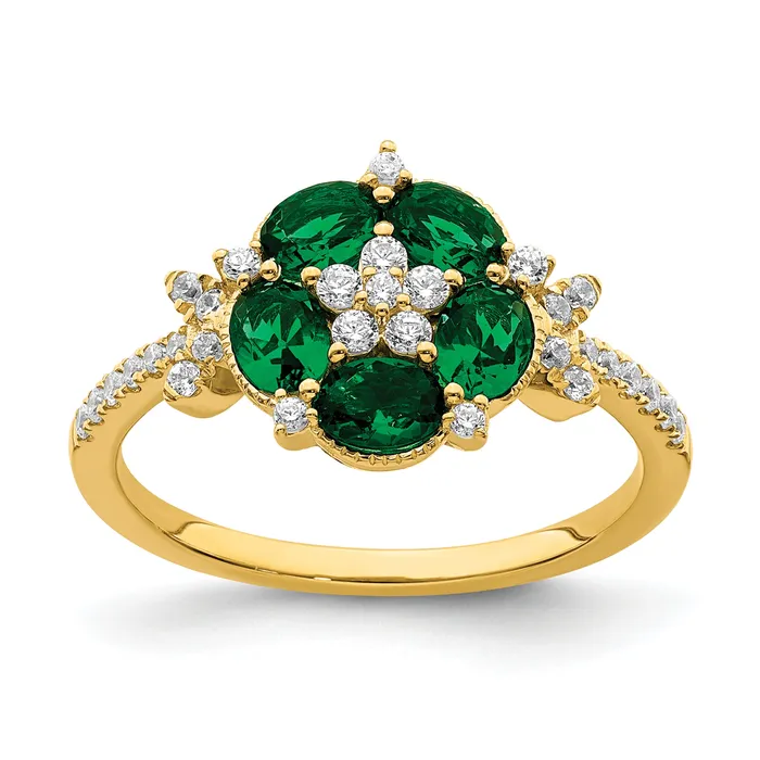 Goldia Rings 14k Yellow Gold Lab Grown Diamond and Lab Created Emerald Floral Ring Goldia Rings 14k Yellow Gold Lab Grown Diamond and Lab Created Emerald Floral Ring