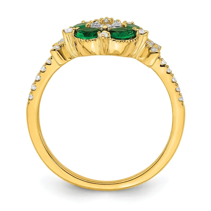 Goldia Rings 14k Yellow Gold Lab Grown Diamond and Lab Created Emerald Floral Ring