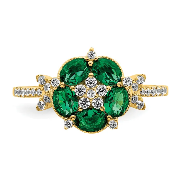 Goldia Rings 14k Yellow Gold Lab Grown Diamond and Lab Created Emerald Floral Ring