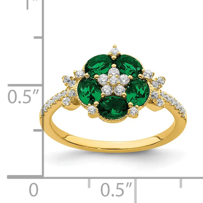 Goldia Rings 14k Yellow Gold Lab Grown Diamond and Lab Created Emerald Floral Ring
