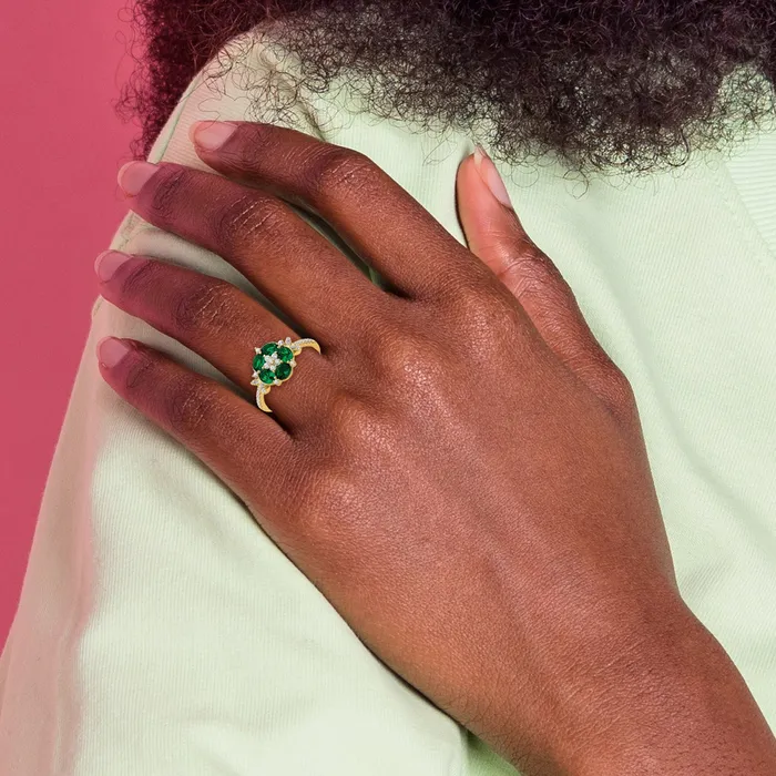 Goldia Rings 14k Yellow Gold Lab Grown Diamond and Lab Created Emerald Floral Ring