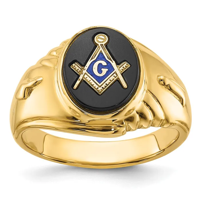 Goldia Rings 14k Yellow Gold Mens Polished and Textured with Oval Onyx Masonic Ring Goldia Rings 14k Yellow Gold Mens Polished and Textured with Oval Onyx Masonic Ring