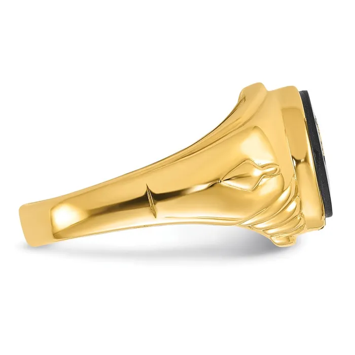 Goldia Rings 14k Yellow Gold Mens Polished and Textured with Oval Onyx Masonic Ring