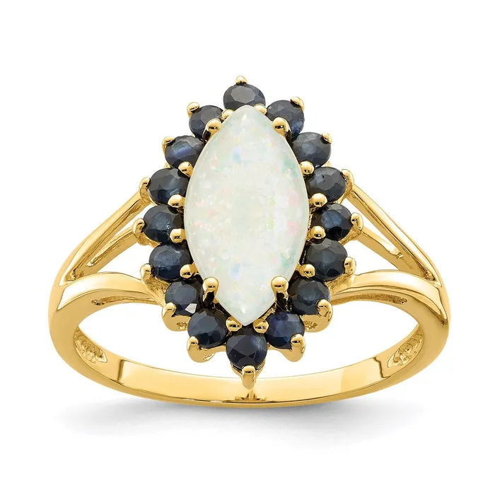 Goldia Rings 14K Yellow Gold Opal and Sapphire Ring