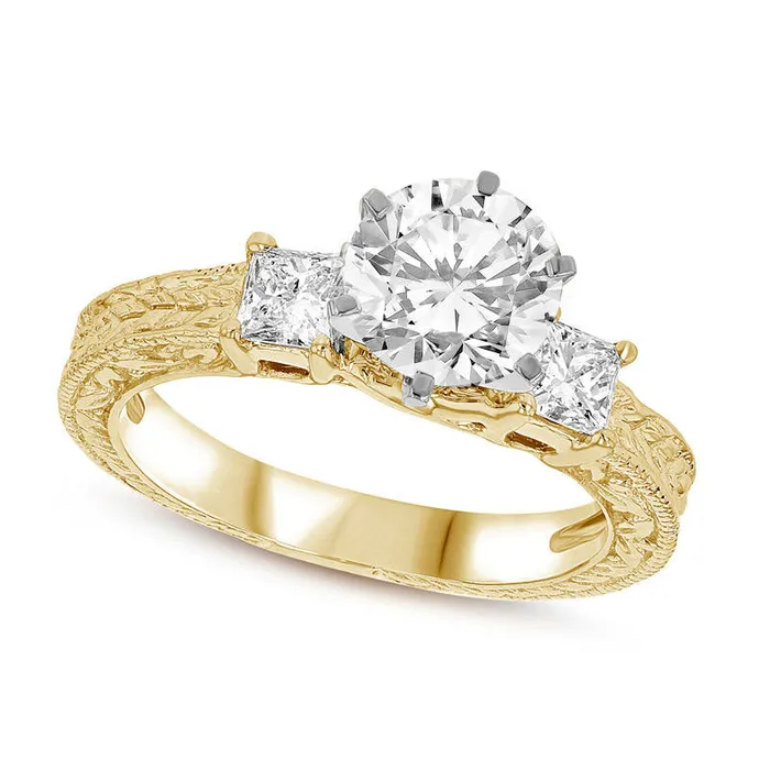 Goldia Rings 210 CT TW Natural Diamond Antique VintageStyle Three Stone Engagement Ring in Solid 14K Gold HSI2 Goldia Rings 210 CT TW Natural Diamond Antique VintageStyle Three Stone Engagement Ring in Solid 14K Gold HSI2