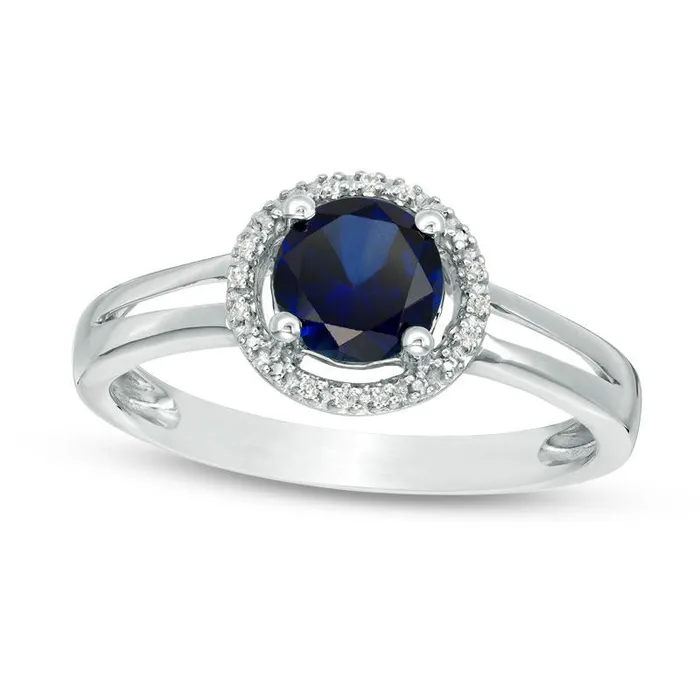 Goldia Rings 57mm LabCreated Blue Sapphire and Diamond Accent Frame Split Shank Ring in Sterling Silver Goldia Rings 57mm LabCreated Blue Sapphire and Diamond Accent Frame Split Shank Ring in Sterling Silver