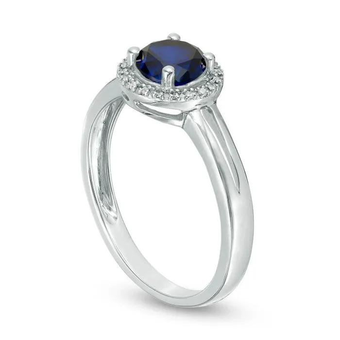 Goldia Rings 57mm LabCreated Blue Sapphire and Diamond Accent Frame Split Shank Ring in Sterling Silver Goldia Rings 57mm LabCreated Blue Sapphire and Diamond Accent Frame Split Shank Ring in Sterling Silver
