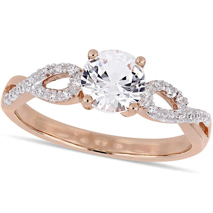 Goldia Rings 60mm LabCreated White Sapphire and 007 CT TW Diamond Infinity Shank Engagement Ring in Solid 10K Rose Gold Goldia Rings 60mm LabCreated White Sapphire and 007 CT TW Diamond Infinity Shank Engagement Ring in Solid 10K Rose Gold