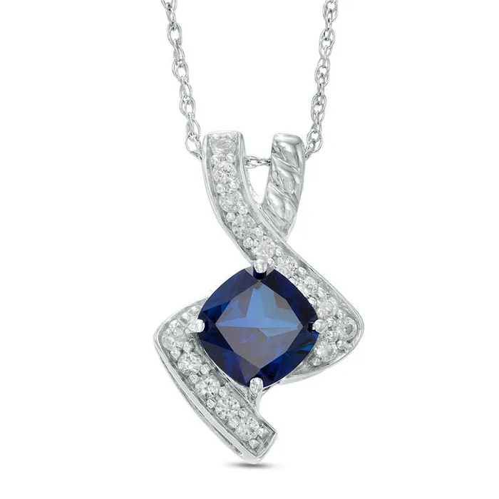 Goldia Rings 70mm CushionCut LabCreated Blue and White Sapphire Bypass Pendant in Sterling Silver Goldia Rings 70mm CushionCut LabCreated Blue and White Sapphire Bypass Pendant in Sterling Silver