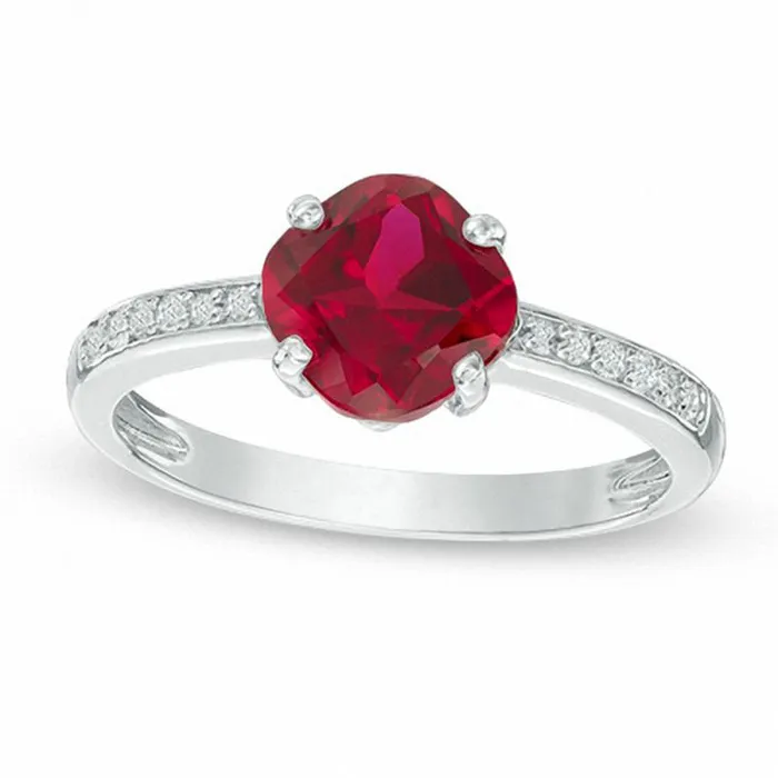 Goldia Rings 70mm CushionCut LabCreated Ruby and White Sapphire Ring in Sterling Silver Goldia Rings 70mm CushionCut LabCreated Ruby and White Sapphire Ring in Sterling Silver