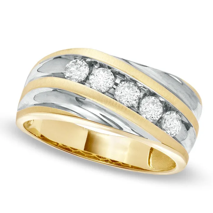 Goldia Rings Mens 050 CT TW Natural Diamond Slant Wedding Band in Solid 14K TwoTone Gold Goldia Rings Mens 050 CT TW Natural Diamond Slant Wedding Band in Solid 14K TwoTone Gold